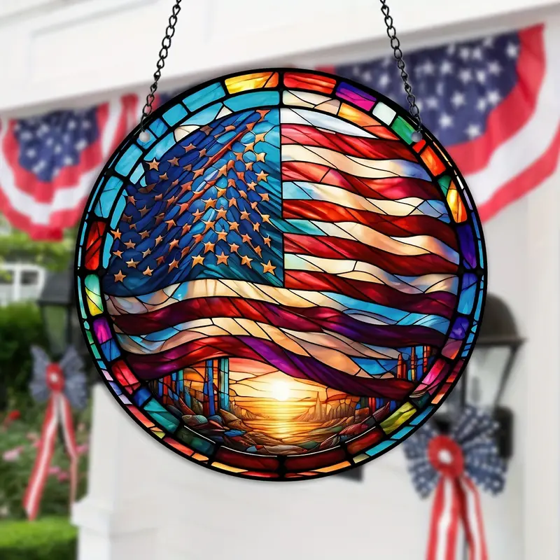 1pc American Flag Stained Window Hangings, American Flag Suncatcher Decorations Birthday Gifts For Veteran Navy, Gifts For Men Father Grandpa Grandma