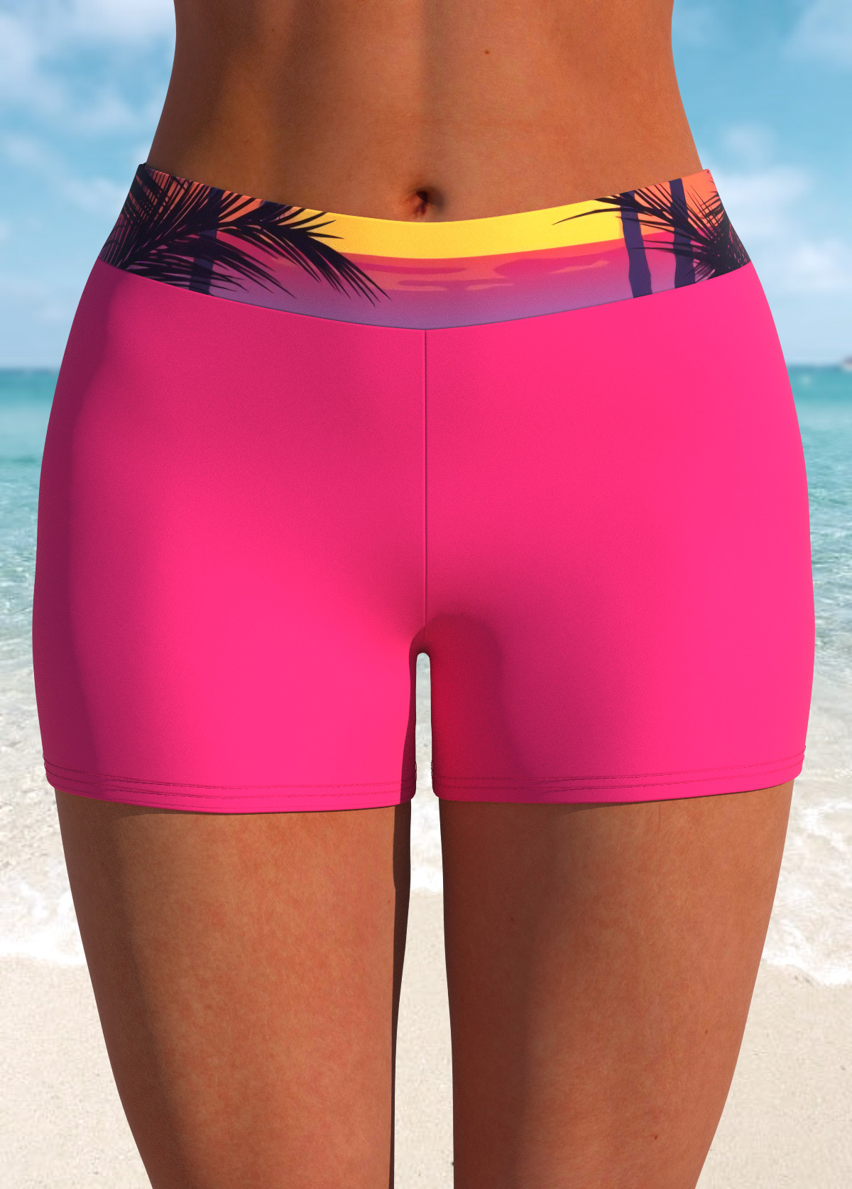 Tropical Plants Print Hot Pink Tankini Top