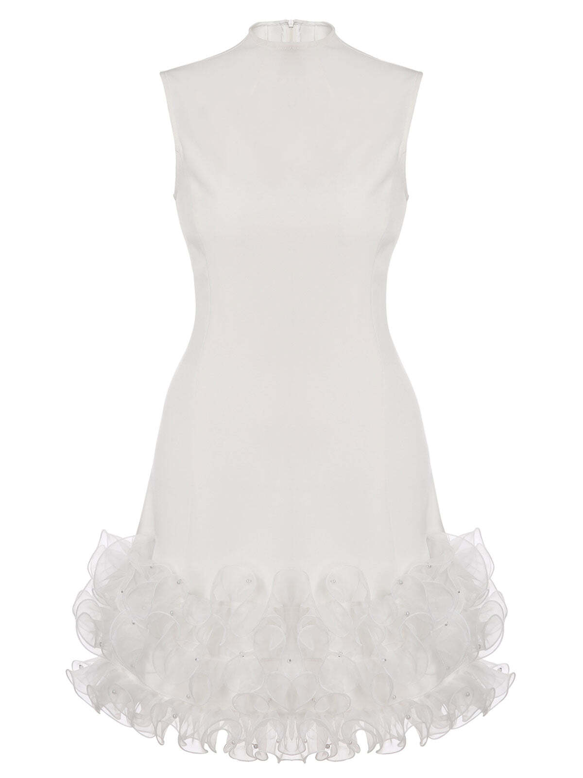 [Pre-Sale] White 1960s Stand Collar Ruffles Shift Dress