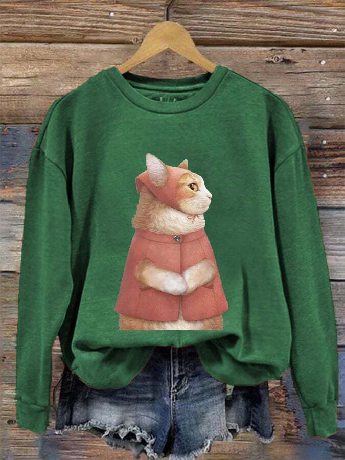 Women's cute cat print sweatshirt