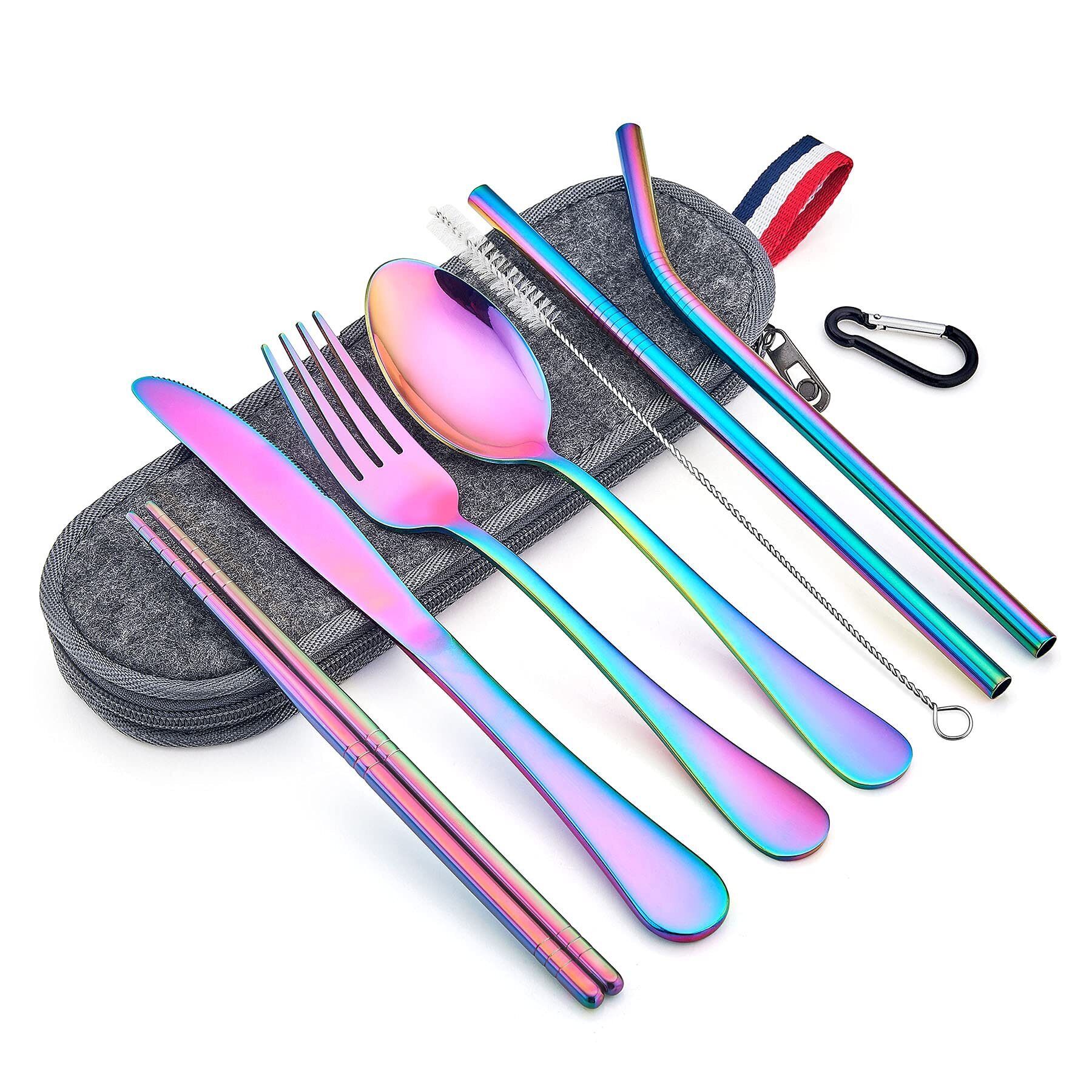 8-Piece Colorful Portable Utensils Set, Stainless Steel Rainbow Travel Silverware Set