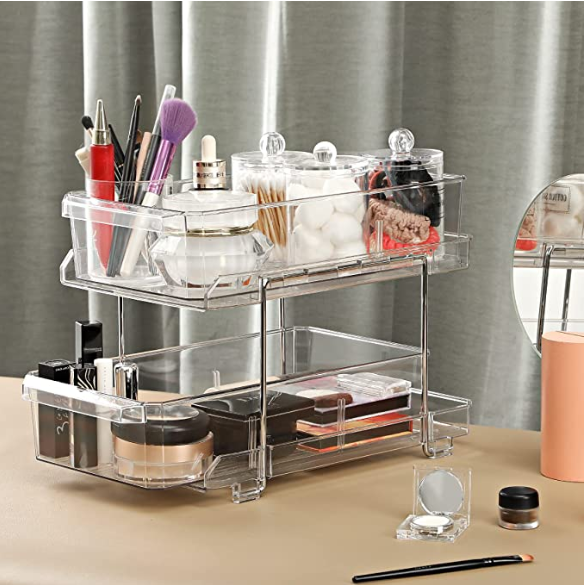 2 SET, 2 Tier Clear Organizer with Dividers