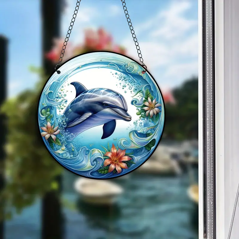 1pc,Suncatcher Dolphin Window Hanging, Home And Outdoor Decoration Pendant, Send A Metal Chain, Decorate Your Window, Fireplace, Courtyard Or Any Place You Like, Gift To Relatives And Friends, Embellish Romantic Life