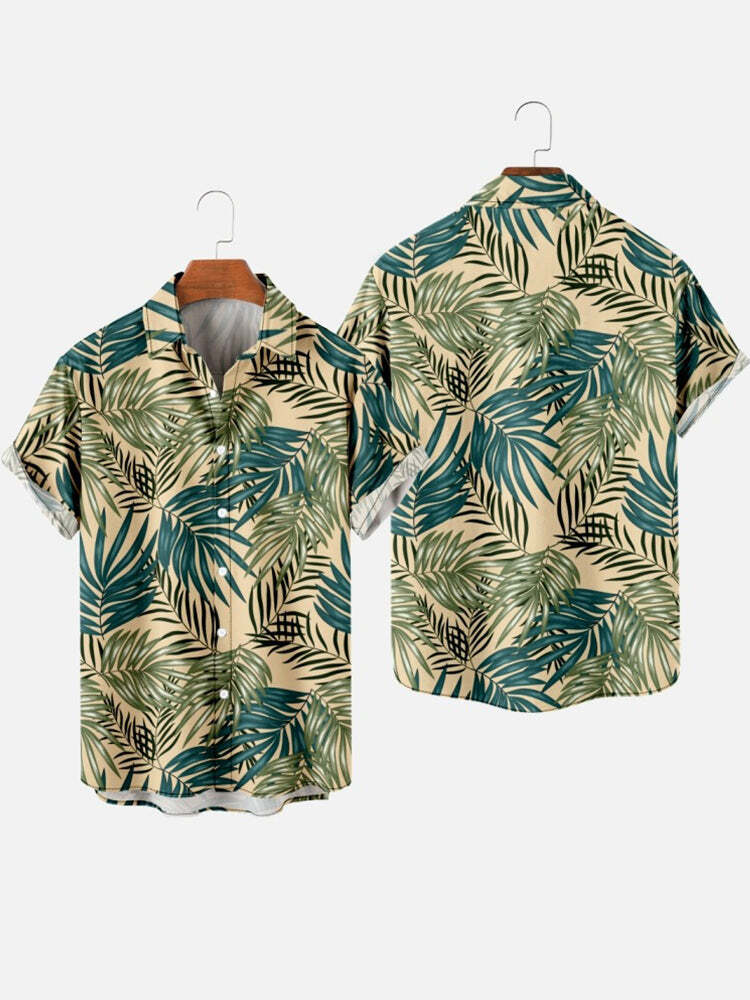 Full-Print Hawaiian Foliage Printing Men's Short Sleeve Shirt