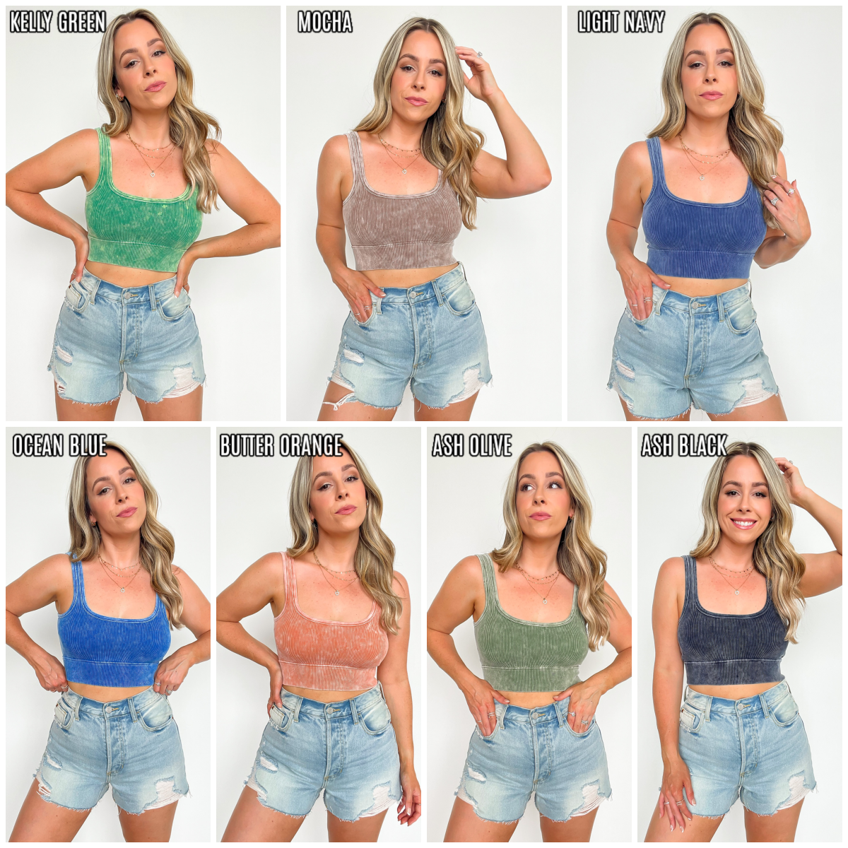Anielle Washed Ribbed Cropped Bra Top