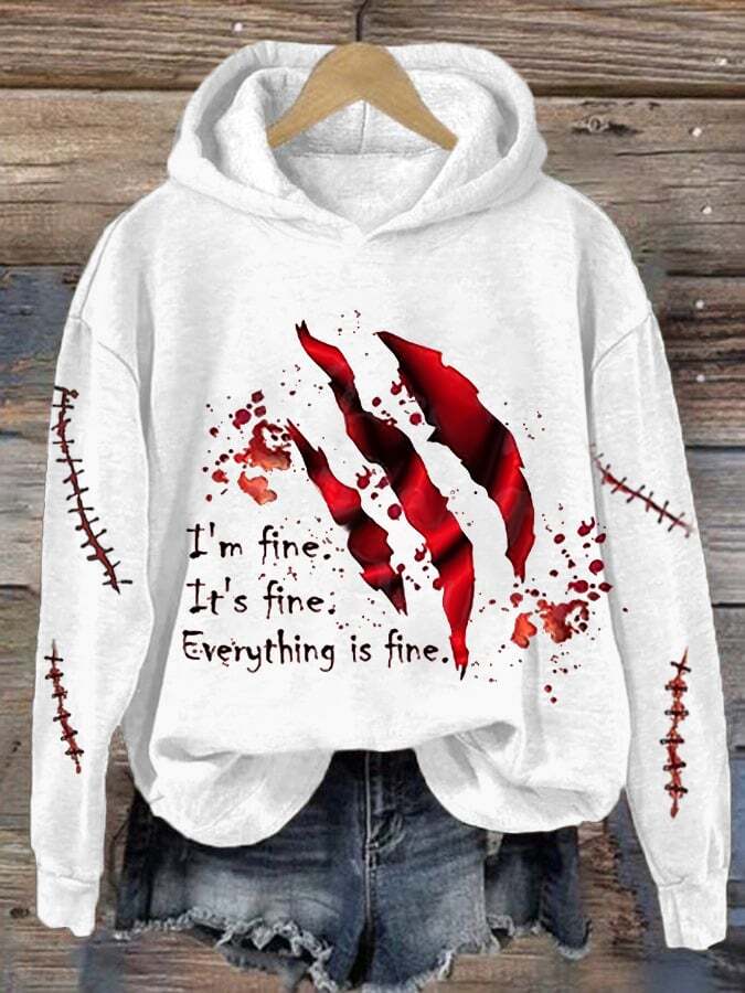Women's Halloween It'S Fine I'M Fine Everything Is Fine Print Casual Sweatshirt