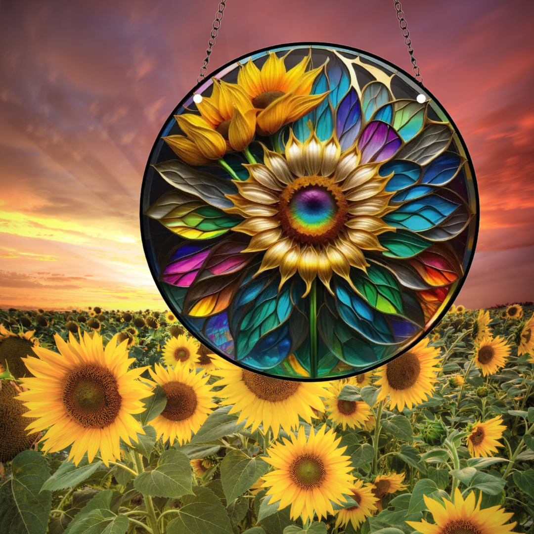 Sunflower Suncatcher Waterproof Acrylic Home Decoration Window Hanging Panel Decor for Home office Party