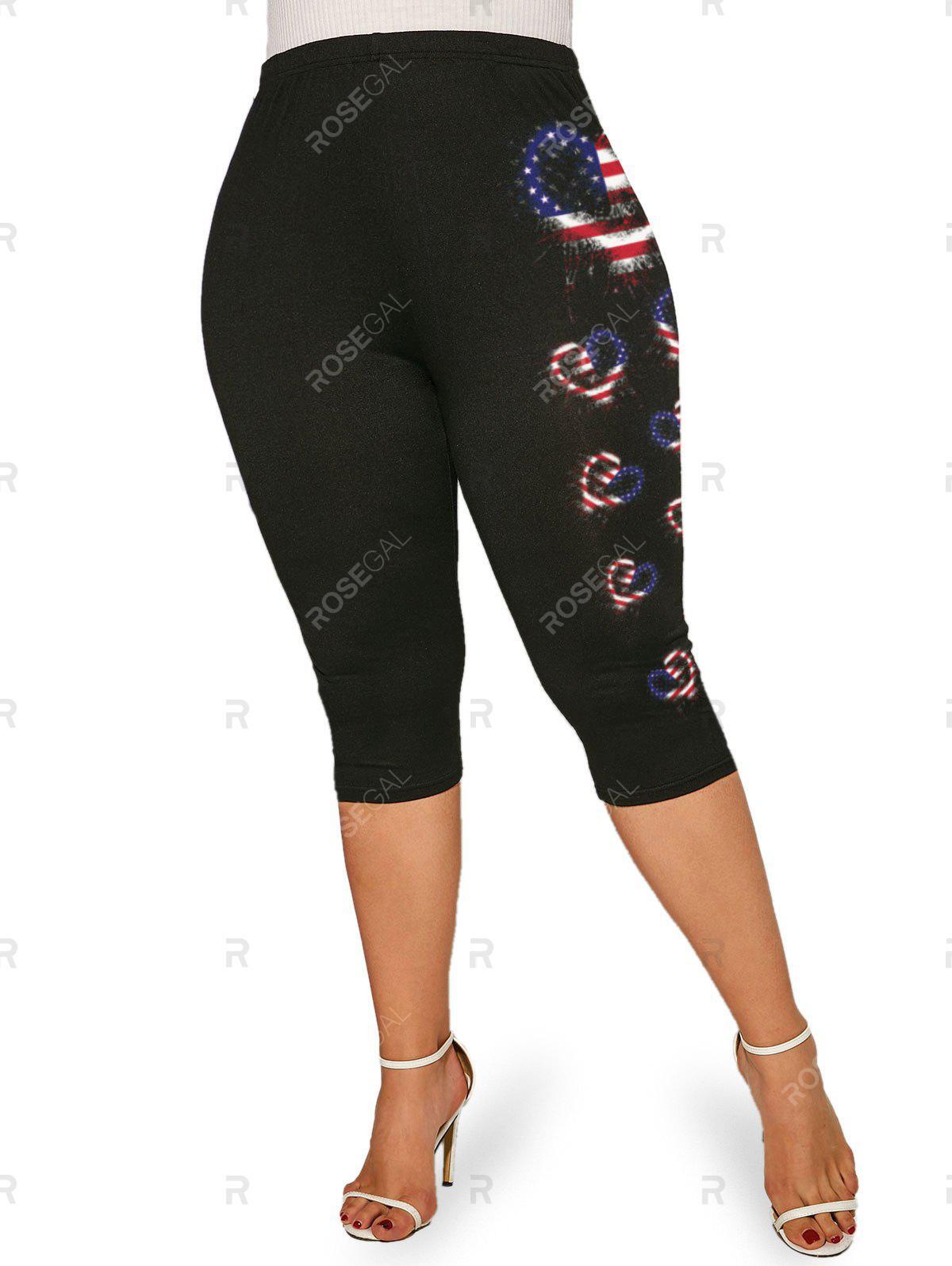 American Flag Heart Print Patriotic Tee and Leggings Plus Size Summer Outfit
