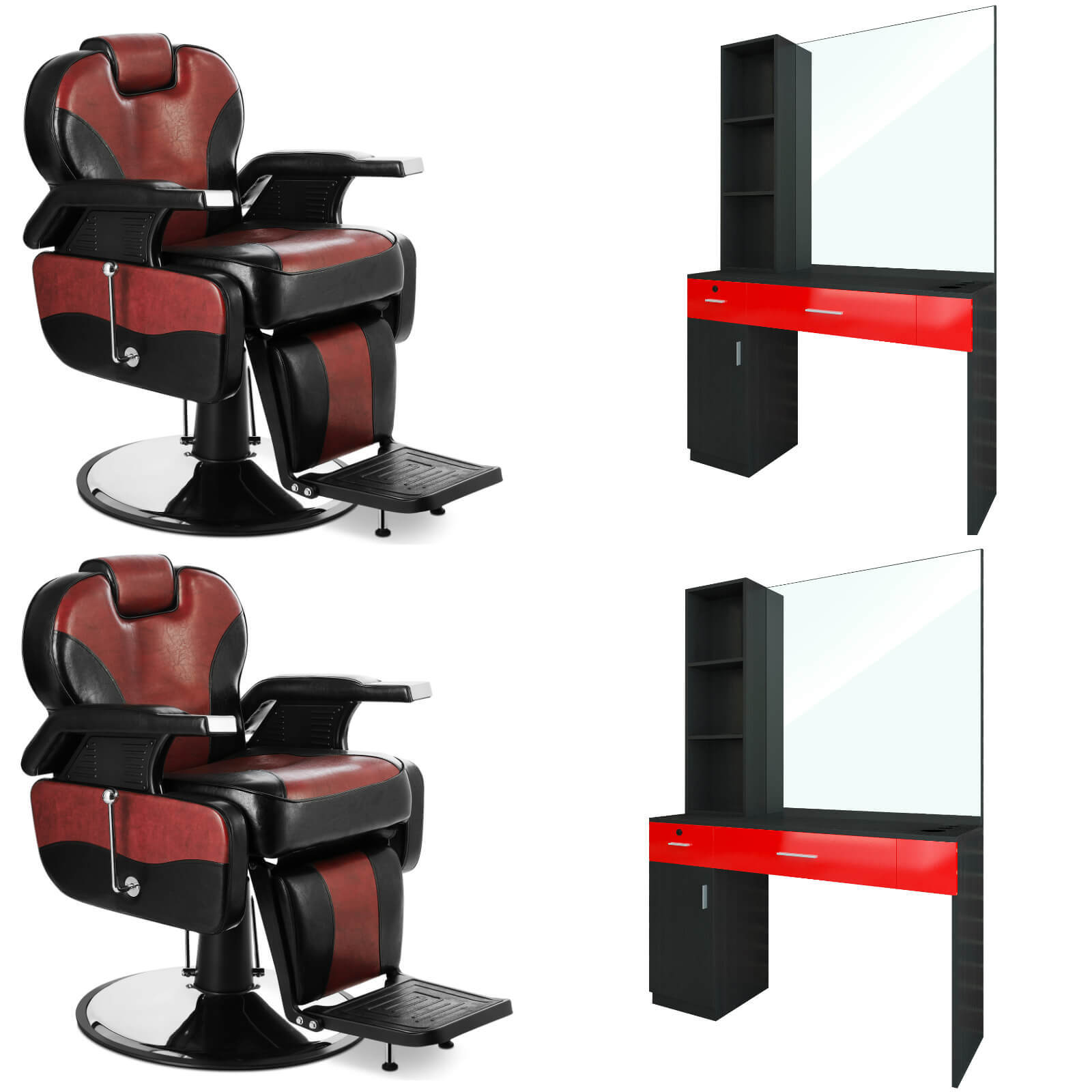 #5532 Hydraulic Reclining Barber Chair *2 + #11004 Wall Mount Salon Station