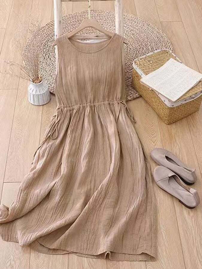 Loose Round Neck Waistband Sleeveless Dress