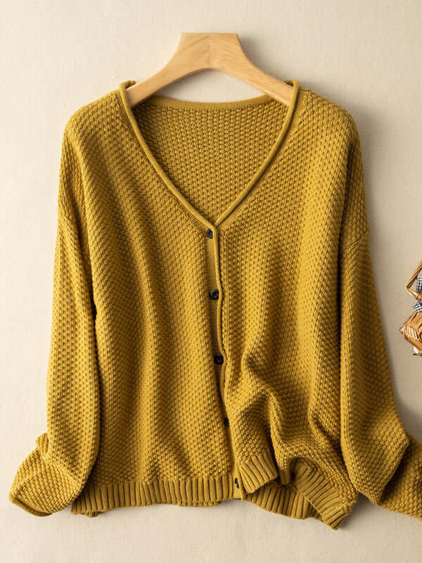 100% Natural Material Knitted Cardigan Women's Literary Retro Loose And Thin Spring And Autumn Sweater Coat In One-Size
