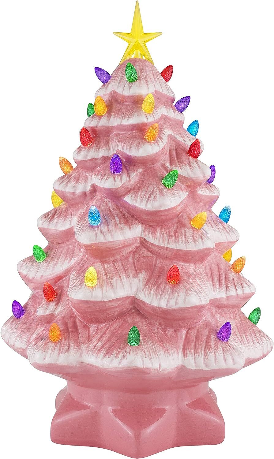 Mr. Christmas Nostalgic Ceramic Christmas Tree with LED Lights Indoor Decoration, 24 Inches, Pink