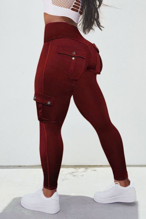Solid Flap Pocket High Waist Leggings