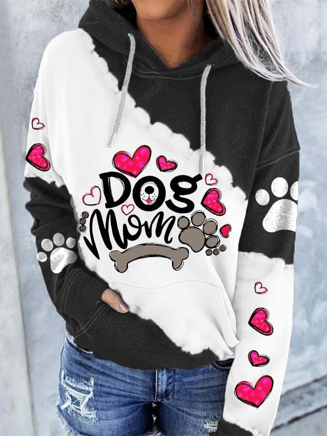 Women's Dog Mom Print Pocket Casual Hoodie