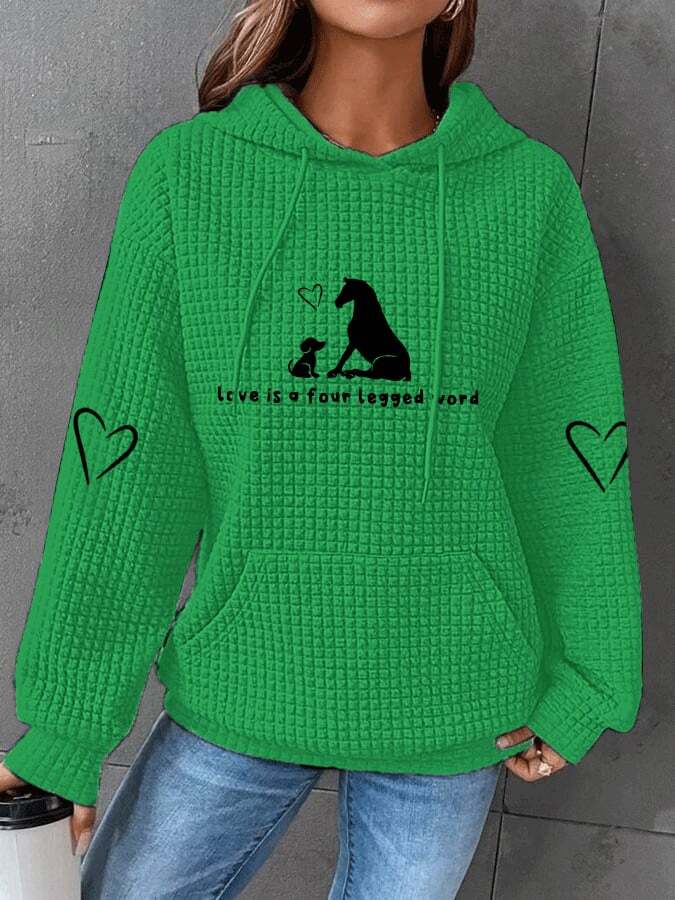 Women's Love Is A Four Legged Word Dog And Horse Print Waffle Hoodie