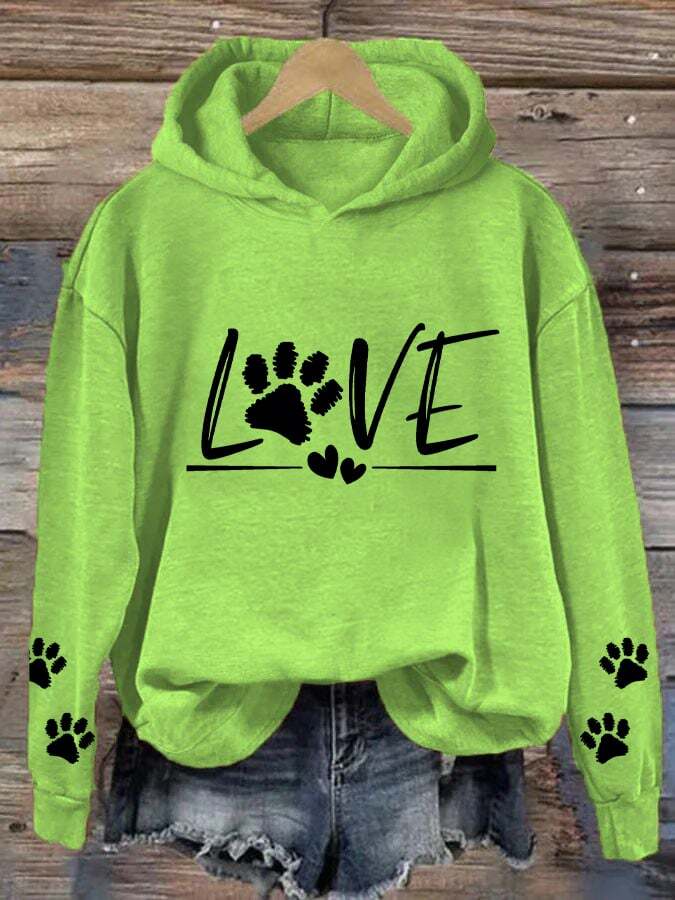 Women's Love Dog Paw Print Hooded Sweatshirt