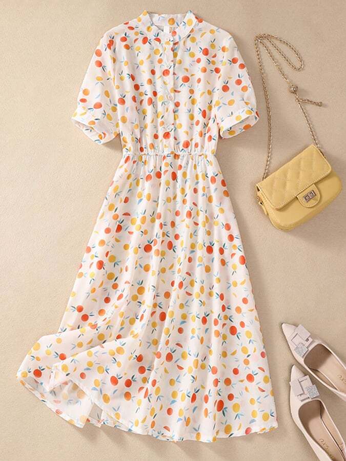 Thin Cotton And Linen Floral Double Layered Waistband Slimming Dres