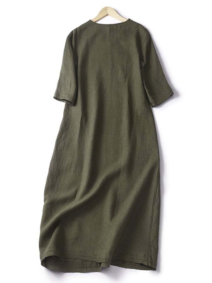 Cotton And Linen Retro Solid Color Loose And Simple Straight Tube Dress