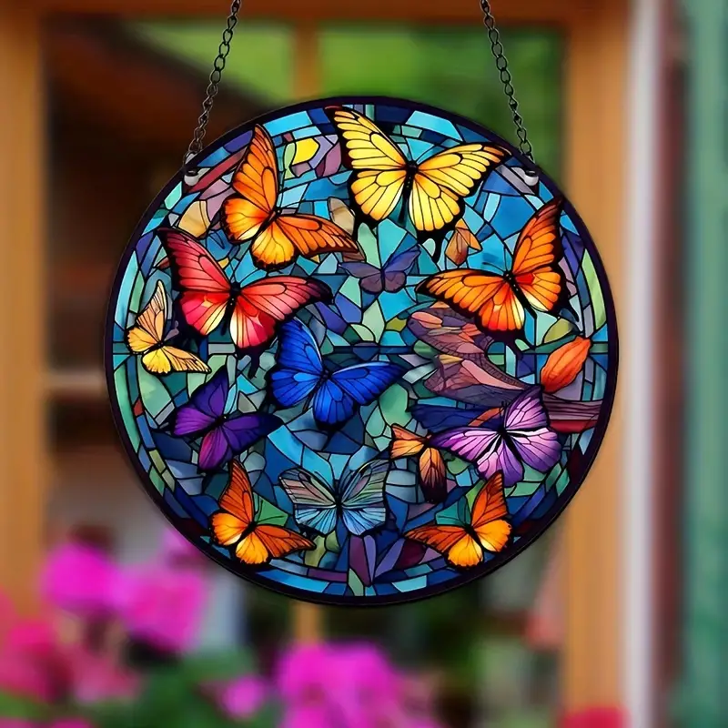 Butterfly Stained Suncatcher Stain Glass Butterflies Window Hanging For Home, Office, Kitchen And Living Room Decor