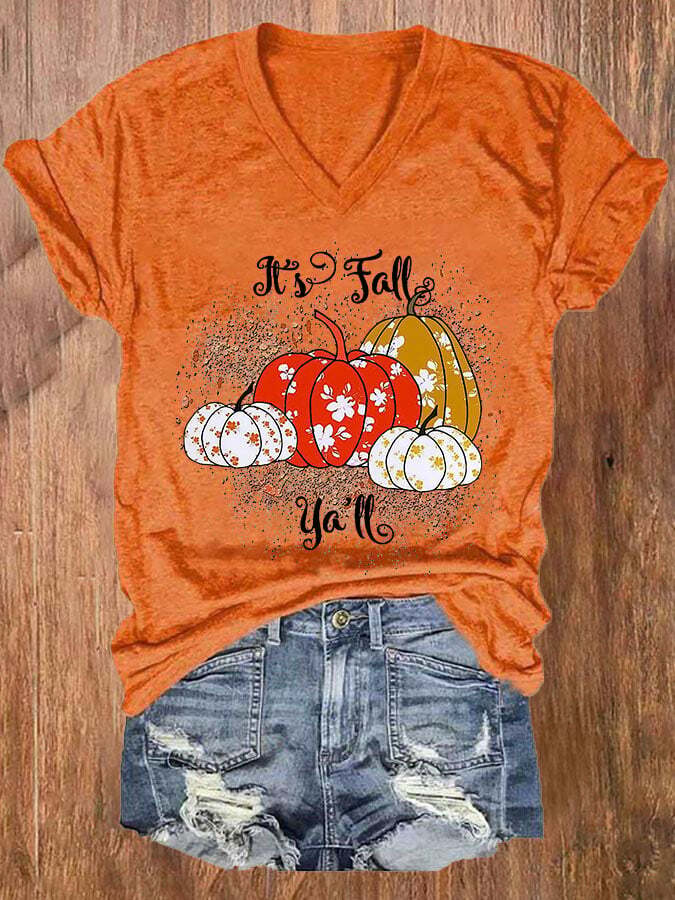 Women's Casual It's Fall Y'all Print Short Sleeve T-Shirt