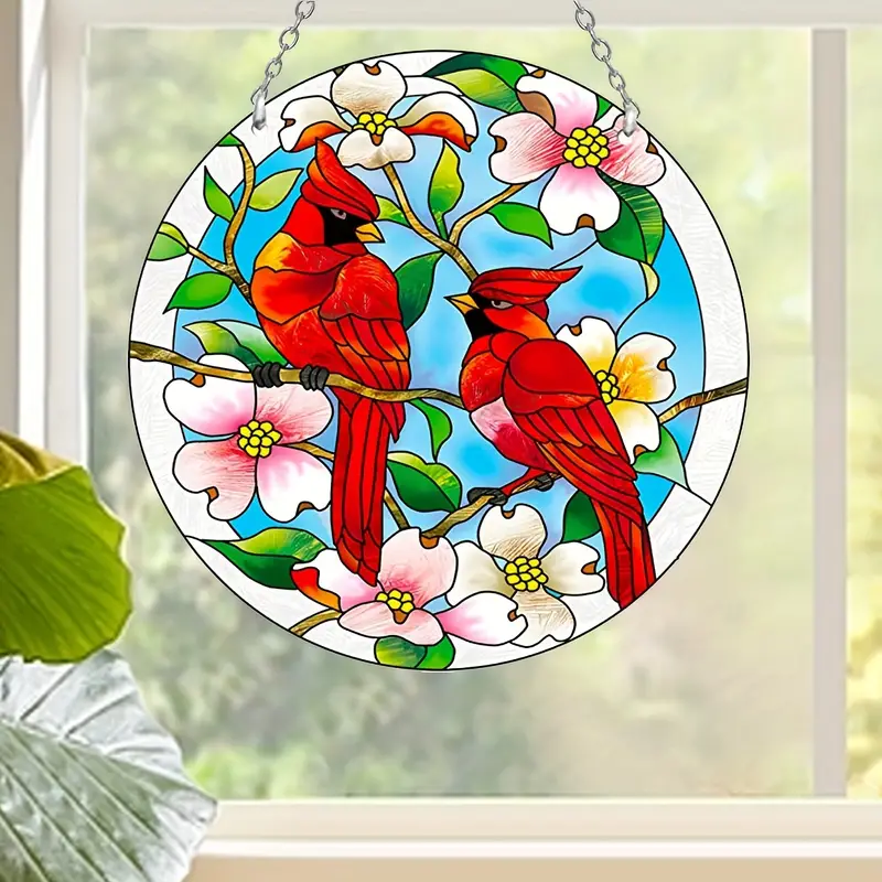Bird Suncatcher - Stained Glass Window Hanging For Office, Room And Kitchen Decor, Garden Decorations, Symbol Of Lucky