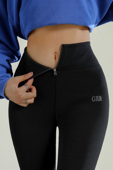 Letter Embroidery Zip Up Thermal Lined Sports Leggings