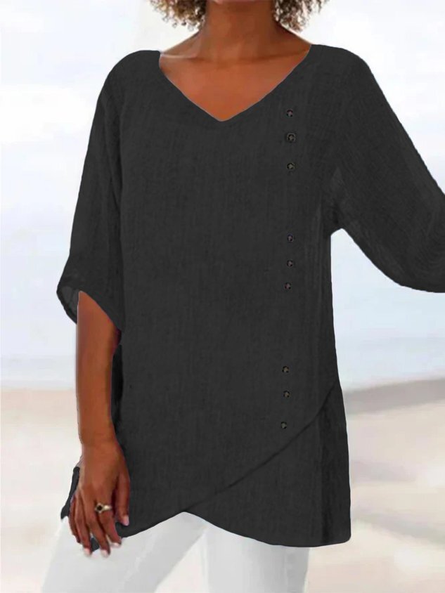 Casual Three Quarter V Neck Plus Size Tops（⚡Clearance Sale）