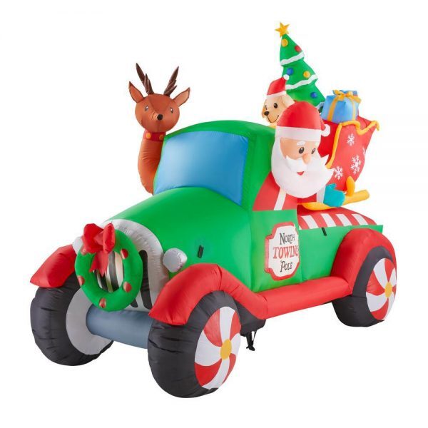 Christmas-6 ft inflatable santas vintage tow truck