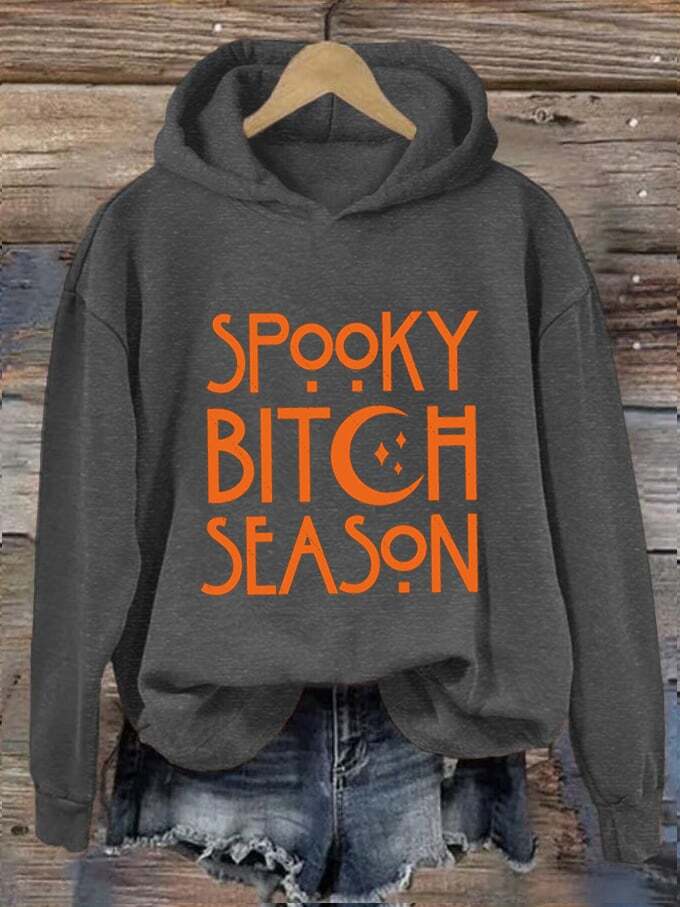 Women's Halloween Spooky B*tch Season Printed Hooded Sweatshirt