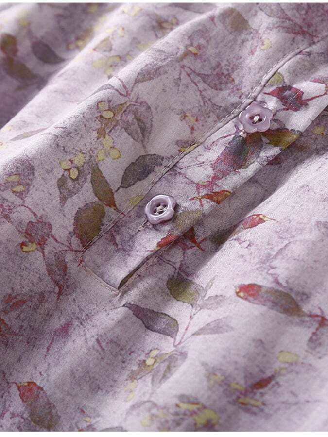 Cotton Floral Tie Lapel Button Dress