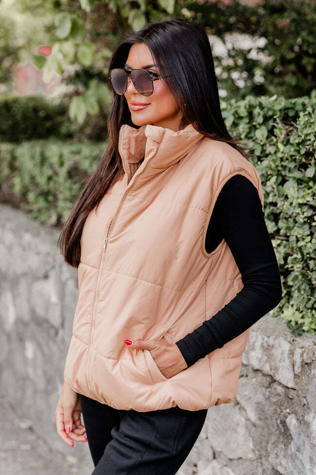 My Eyes On You Tan Oversized Puffer Vest