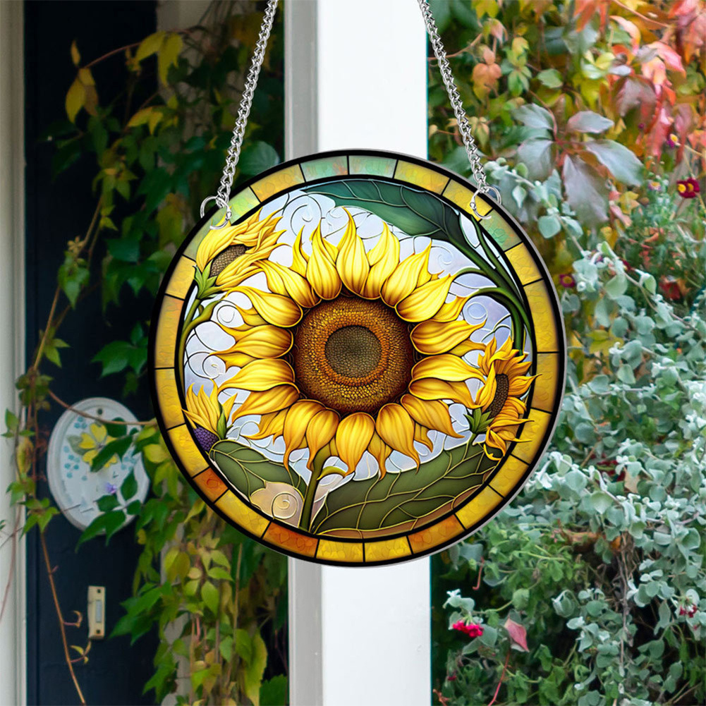 Suncatcher Panel Wall hanging Decor with Chain and Hook Acrylic Waterproof Door Sign hanging Decoration Sunflower for Garden Corridors and Home Decoration