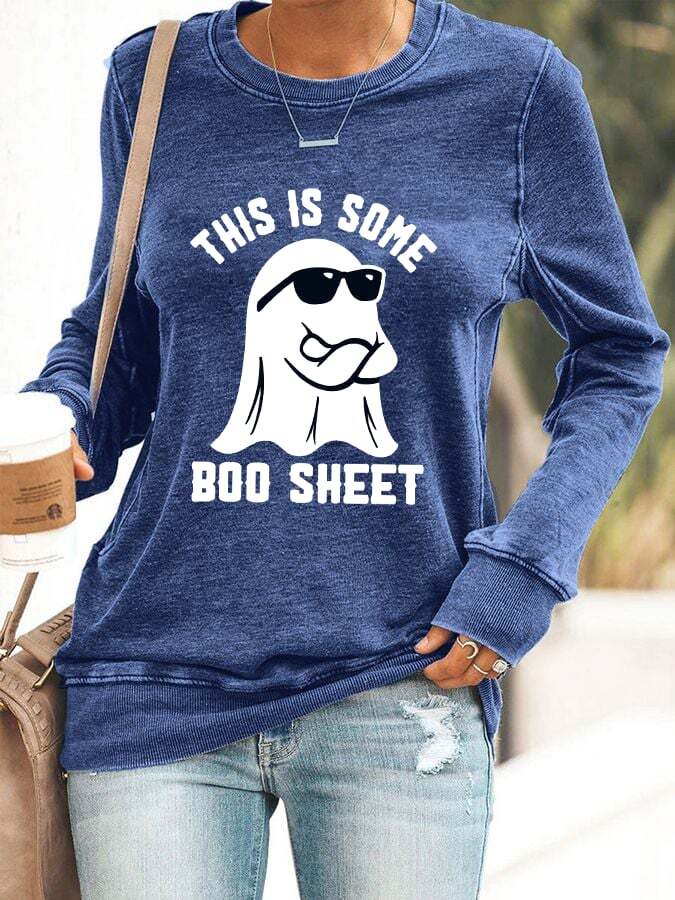 Women's Halloween This Is Some Boo Sheet Print Sweatshirt