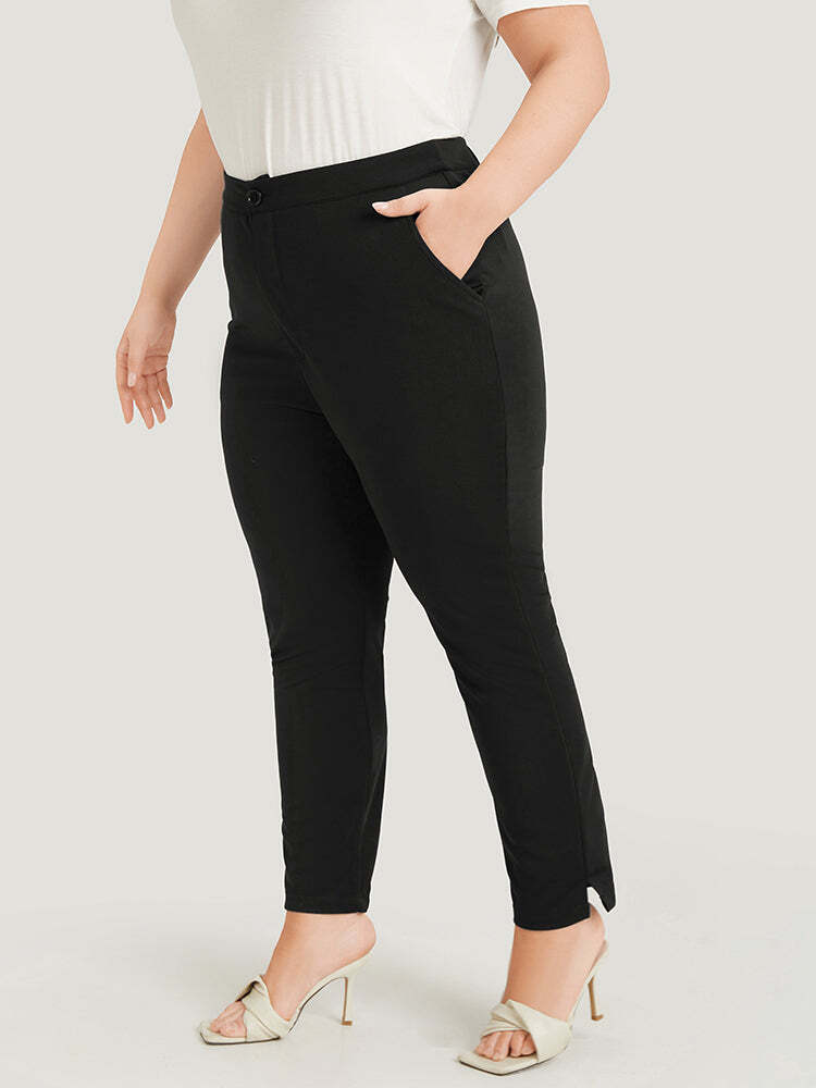 Anti-Wrinkle Plain Pocket Split Hem Pants