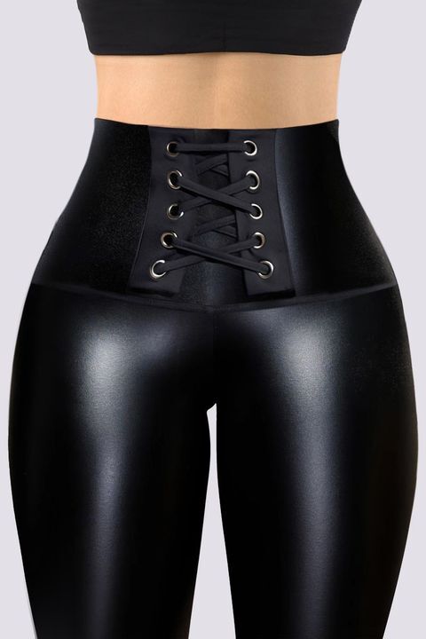 Glossy Lace Up Cincher Sports Leggings