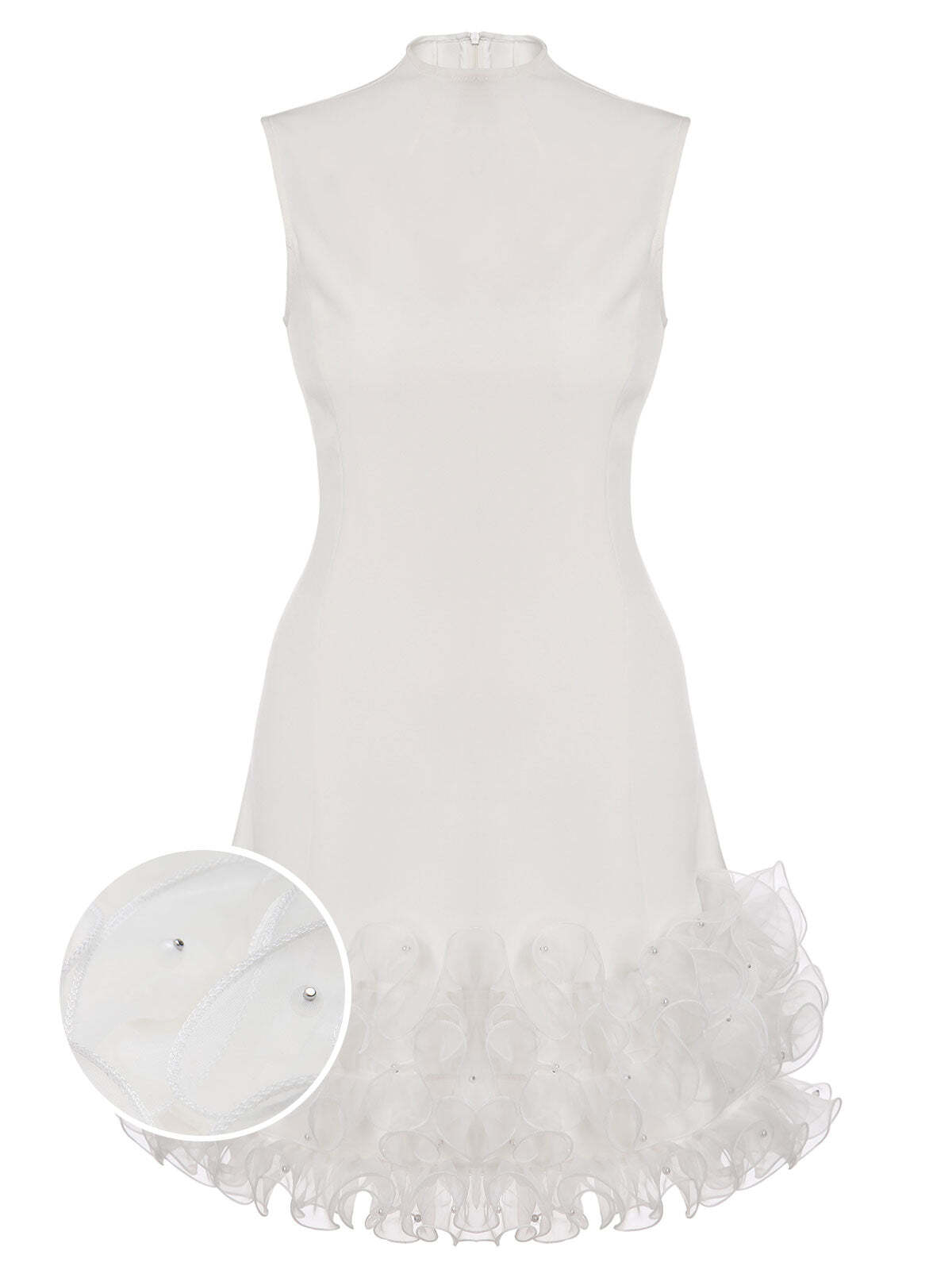 [Pre-Sale] White 1960s Stand Collar Ruffles Shift Dress
