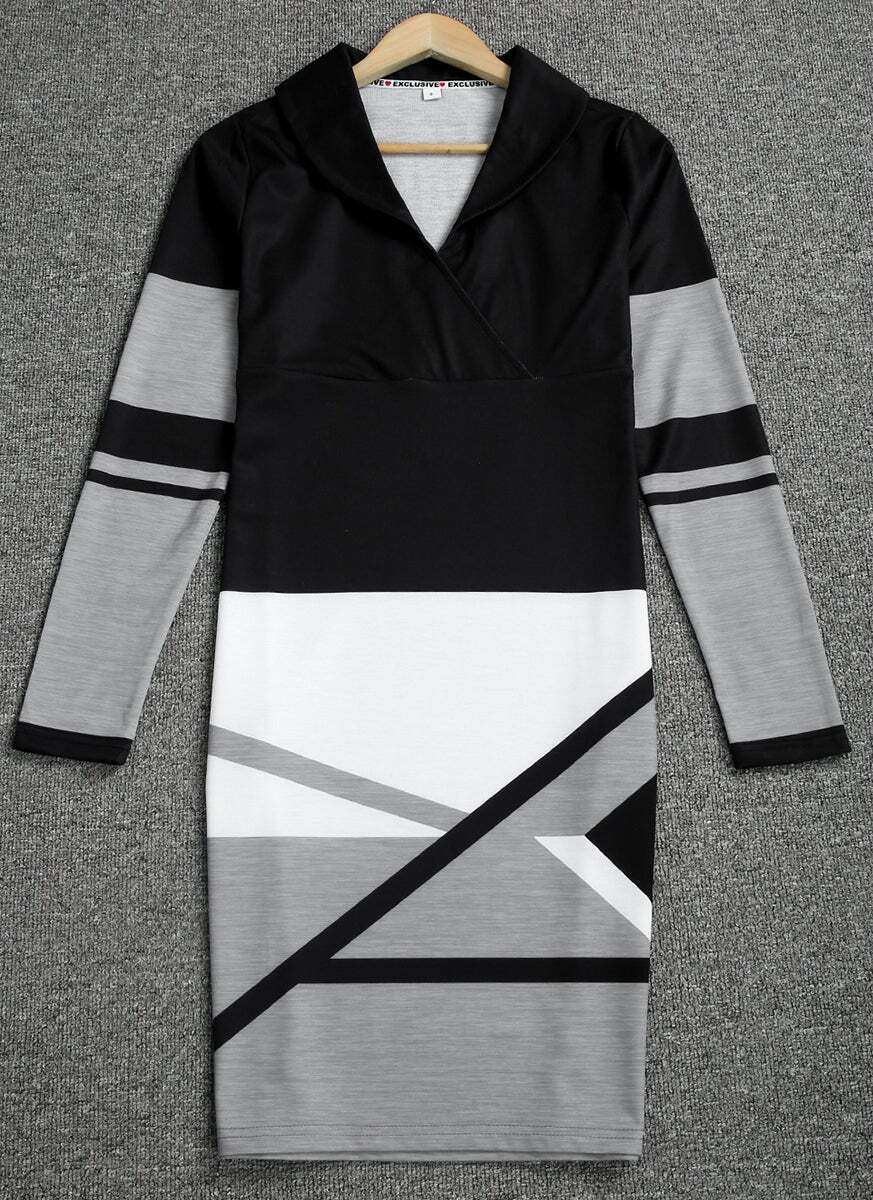 Comfy Grey Print V-Neck Mini Dress