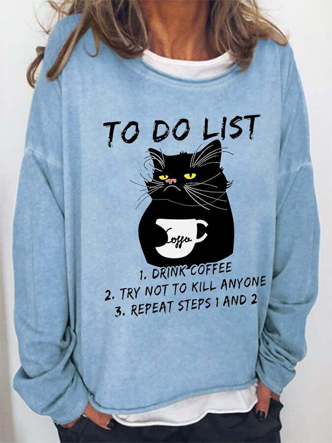 Casual Cat-Printed Knitted Top