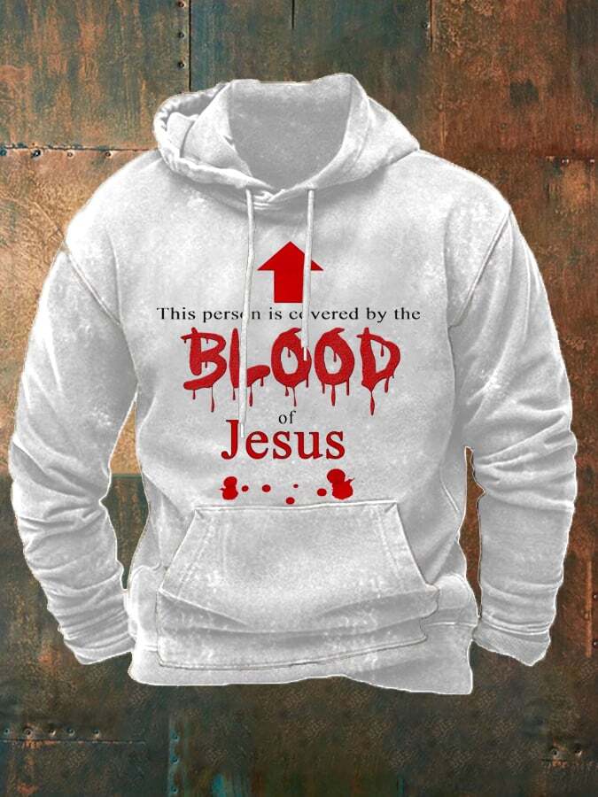 Men's This Person Is Covered By The Blood Halloween Print Casual Hoodie