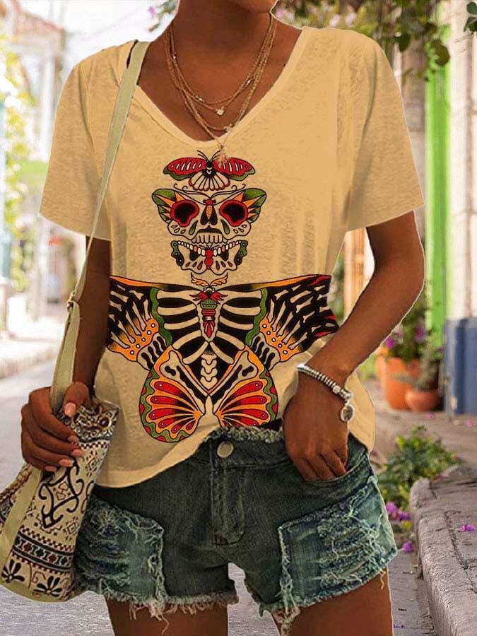 🔥Buy 2 Get 10% Off🔥Women's Vintage butterfly Tattoo Print V-neck Print Short Sleeve T-Shirt