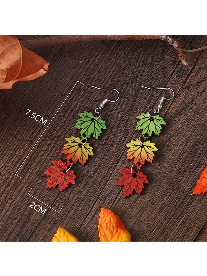 Women's Thanksgiving Colorful Maple Leaf Double sided Wood Earrings