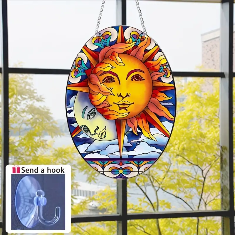 Oval Sun Catcher Sun Moon God Home Decoration Wardrobe Fireplace Hanging Decoration Garden Hanging Ornament Holiday Pendant Gift, Home Decor, Window Hanging, Holiday Party Decor