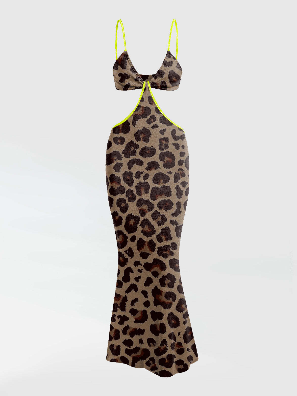 Trendy Leopard Print Color Contrast Character Dress