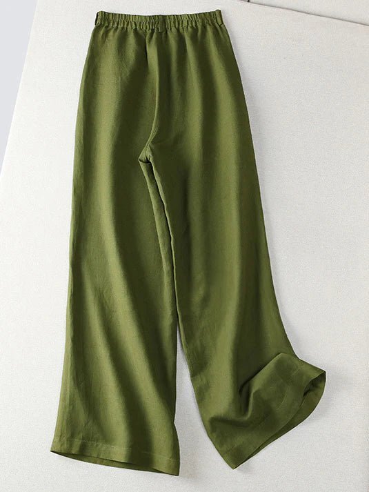 Casual Solid Color High Waist Linen Wide Leg Pants
