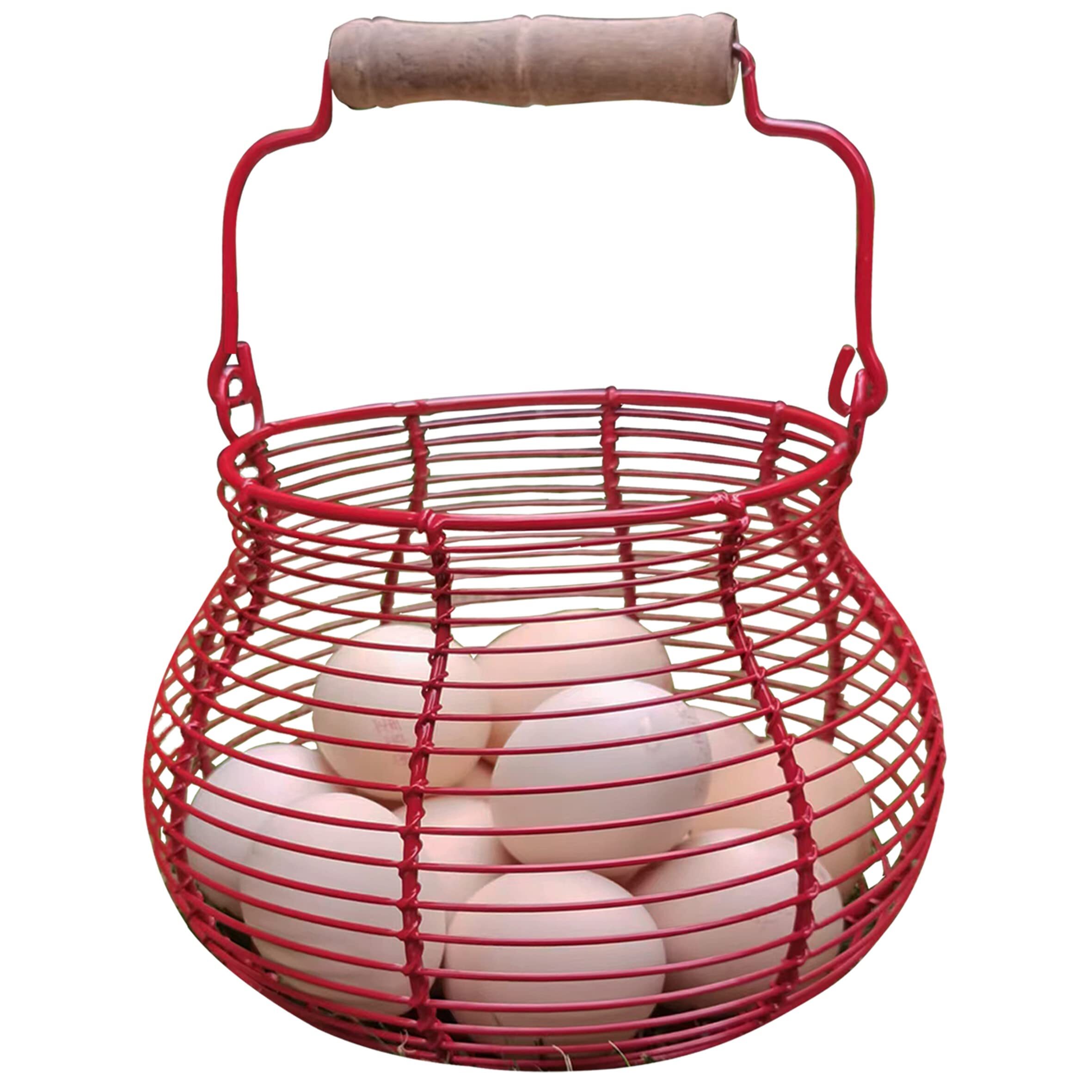 Egg Collecting Basket Round Wire Basket Chicken Egg Holder Black Farmhouse Rustic Decorative Egg Storage, Chicken Egg Basket for Gathering Fresh Eggs, Fruits, and Vegetables, with Handle