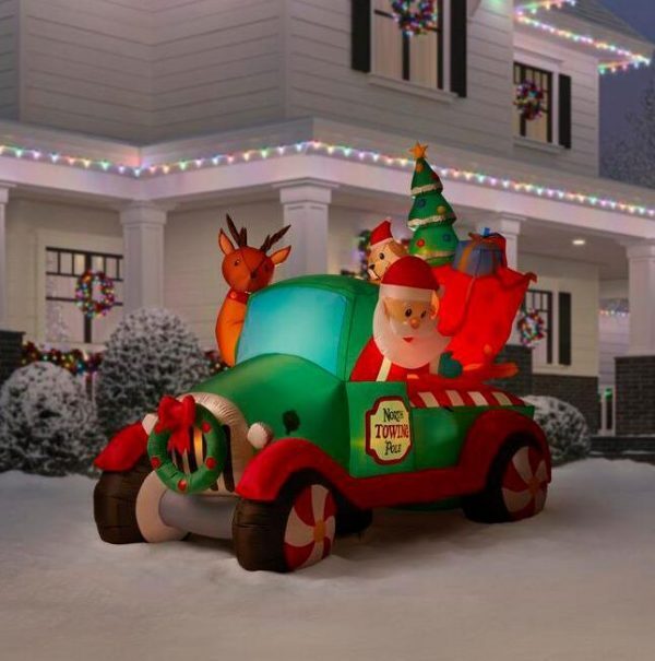 Christmas-6 ft inflatable santas vintage tow truck