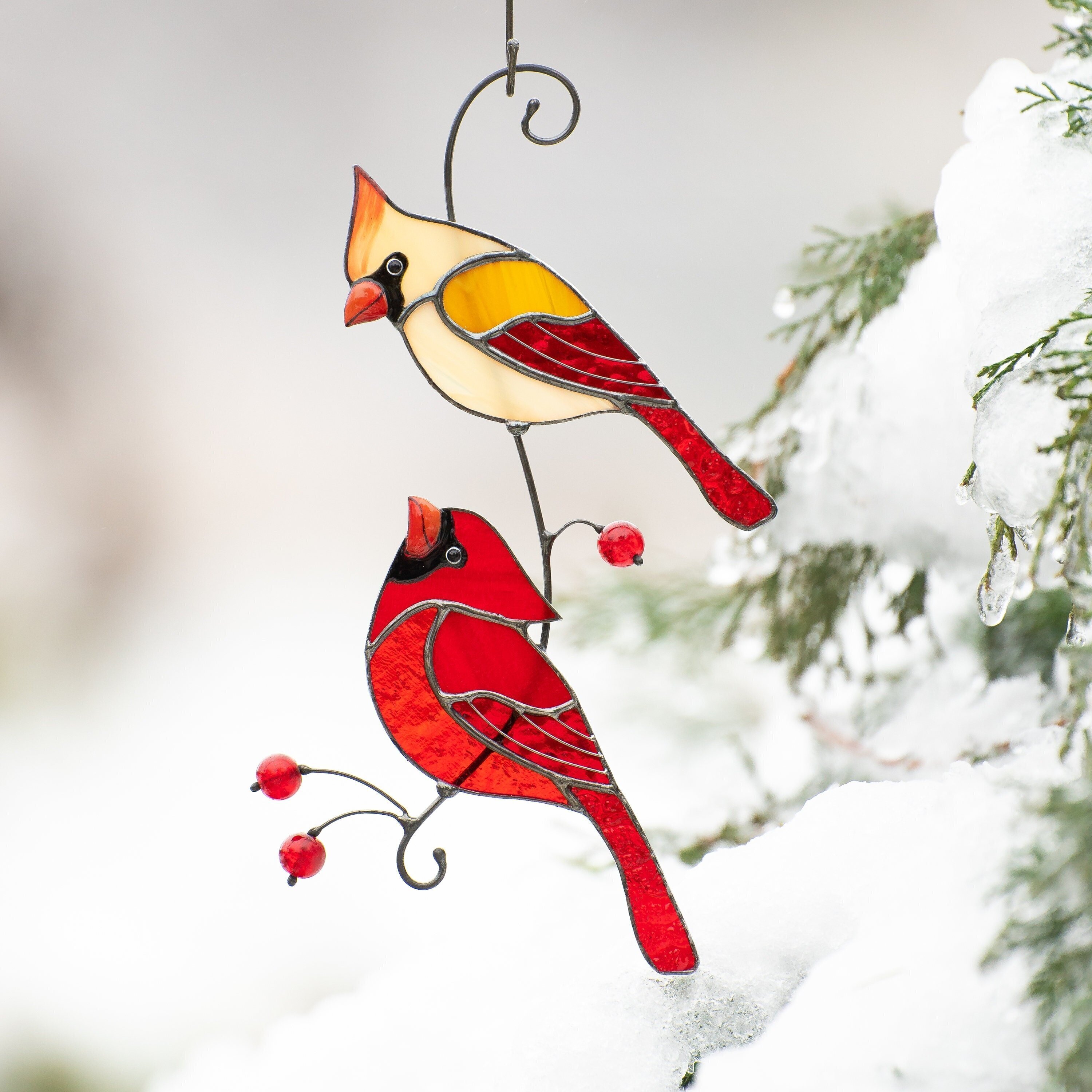 Stained glass cardinal ornament Christmas cardinal
