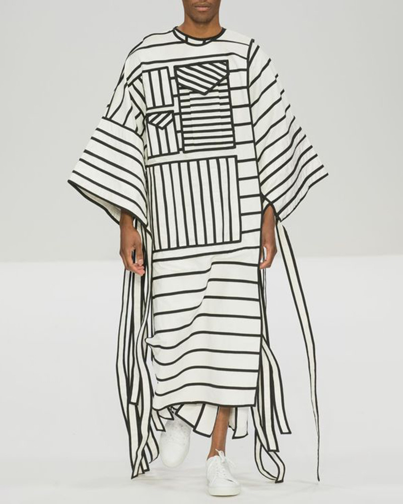 Versatile Linen Robe Grecian Print Men's Kaftan 9c37