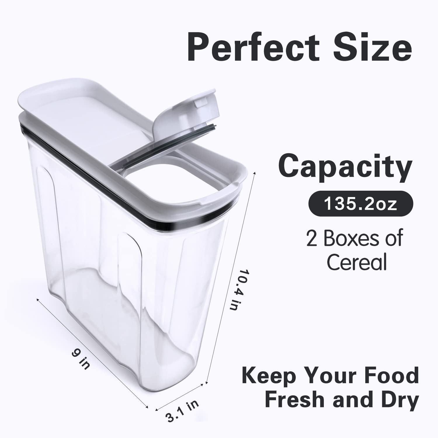 Cereal Containers Storage Set, Airtight Food Storage Container with Lid 4L/135.2oz,4PCS BPA-FREE Plastic Pantry Organization Canisters for Rice Cereal Flour Sugar Dry Food in Kitchen