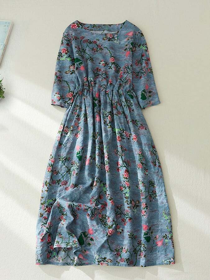 Printed Floral Waistband Dress